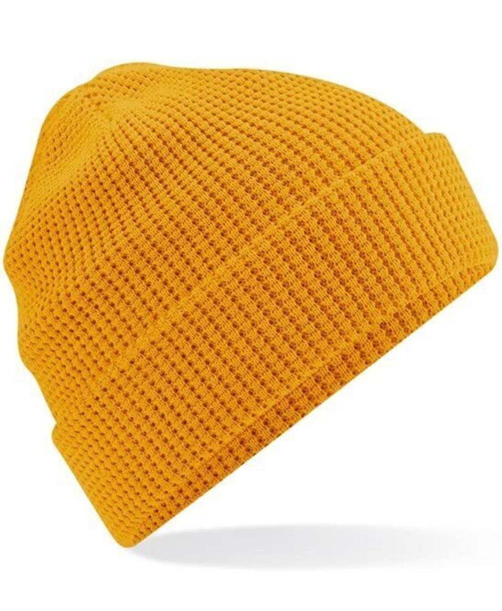 9643 Organic Cotton Waffle Beanie - Mustard - One Size